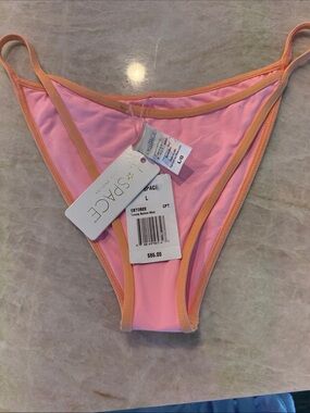 l*space Pink Bikini Bottom with Peach Trim